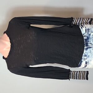 GOLDIE LEWINTER Black Top Burnout Fair Isle Size‎ XS Fall Flowy Designer